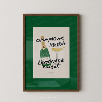 Champagne Lifestyle, Lemonade Budget Print - Green
